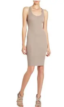 BCBGMAXAZRIA  Hazel Tank Dress in Gravel Taupe Ribbed Knit Racerback Small