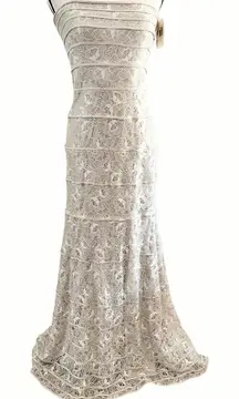 Tadashi Shoji Cream Lace Strapless Sleeveless Formal Gown Size 8
