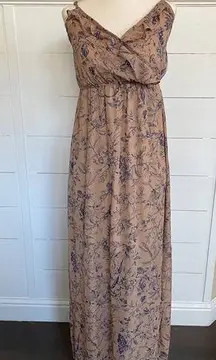 Nordstrom  Soprano Brown Tan w/ Navy flowers Sheer ruffled flowy dress