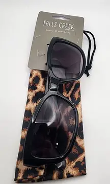 NWT Falls Creek Black Sunglasses & Leopard Print Pouch
