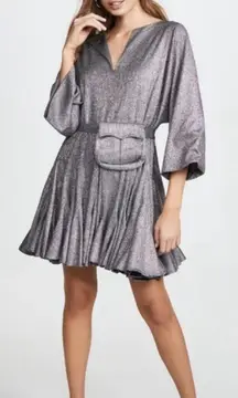 Rhode NWT  Ryan Belted Glitter Jersey Mini Dress In Silver