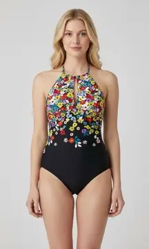 *New Anne Cole 1 Pc Swimsuit Womens 12 Floral Plunge Keyhole Beach Travel Resort