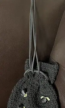 Vintage Saks Fifth Avenue Black Woven Drawstring Evening Bag Made in Italy