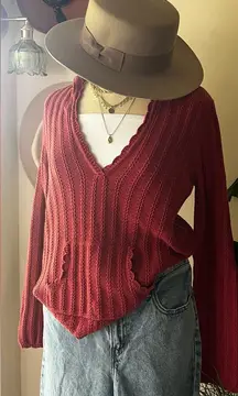 Vintage 90s y2k SONOMA scallop‎ hem pullover sweater hooded Women’s SIZE LARGE