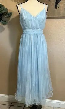 NWT Exemplary Aura Light Blue Tulle Surplice Midi Dress