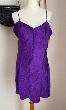 Vintage Adonna Purple Floral Satin Nightgown, Size Large