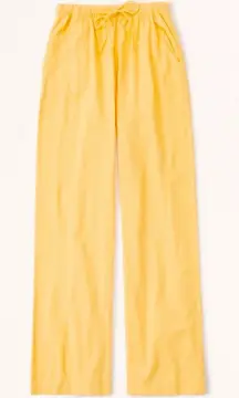 Abercrombie & Fitch Pull On Linen Blend Wide Leg Pants | Light Yellow | Large