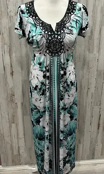 Style & Co Embellished Rhinestone Burst Blue 2010s Maxi Dress Womens Petite Med