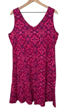 Fresh Produce Pink Purple Geometric V Neck Sleeveless Dress Plus Size 1X Casual