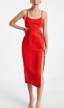 ASOS Red Sheath Midi Dress with Cutout Spaghetti Straps