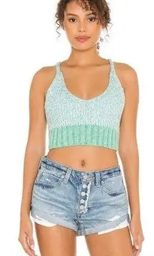 Free People Crochet Knit Brami Tank Top | Mint / Ivory Combo | XS