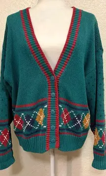 62 East Vintage 80s Teal Retro Knit Sweater Cardigan