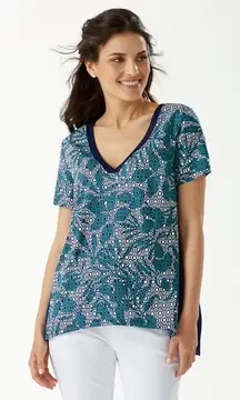 Tommy Bahama Breezy Blooms Mixed‎ T-Shirt Blue White Teal Size Medium