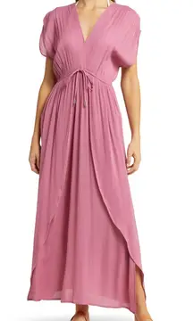 ELAN Wrap Maxi Cover-Up Dress in Sage, Size Small, $68