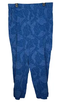 Soft Surroundings Women's Size XL Cargo Jogger Pants‎ Blue Palm Print