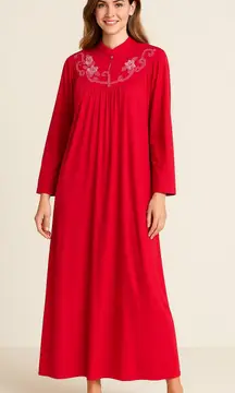 Vintage Shadowline Cuddlemere Raspberry Embroidered Long Nightgown NWT Small