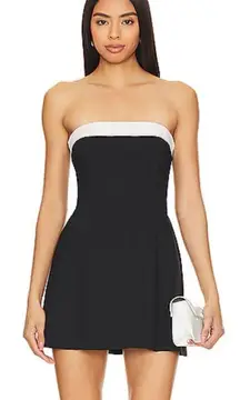 Amanda Uprichard Kerry Strapless Skort Romper Dress In Black & Ivory