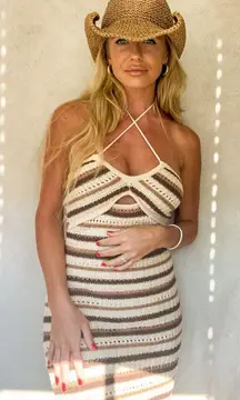 Tan Beachy Crochet MIDI Dress 