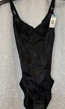 VTG 1980s Lilly of France Black Lace Bodysuit Body Shaper Sz 34B Style 890 NWT