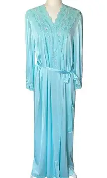 Vintage Vanity Fair Long Lace Belted Robe