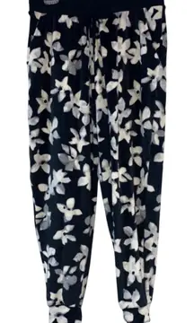 Three Dots Black Floral Velour Lounge Joggers