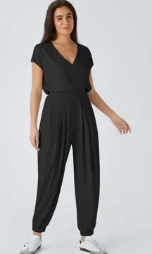 Halara V Neck Short Sleeve Waffle Casual Jumpsuit Large NWT