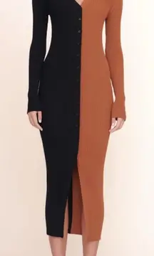 Staud Two-Tone Black and Brown Button-Up Dress