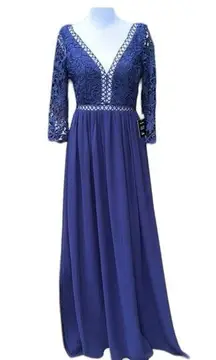 lulu’s Navy Blue Lace Formal v neckline Floor Length Maxi Dress Size Small