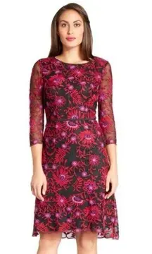 Adrianna Papell Embroidered Mesh Floral Midi Dress Size 6
