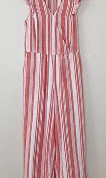 Old Navy Linen Blend Red Stripe V-Neck Wide Leg Jumpsuit