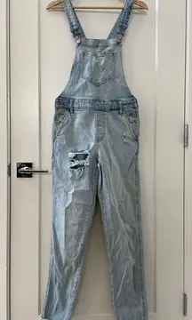 Women Size 2 Tall Overalls Bib Pants Light Wash Denim Jeans