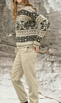 Peruvian Connectio Virgin Wool Flannel Joggers Cream Medium Fall‎ Cozy Lounge