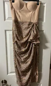 Rose Gold Strapless Sequin Dress