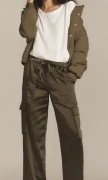 Anthropologie Sanctuary Satin Cargo Pants Wide Leg or Jogger Green 28