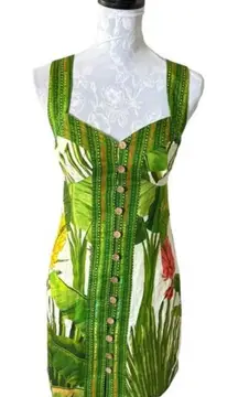 Farm Rio Fresh Forest Scarf Green Floral Dress Form Fit Womens Xsmall Linen