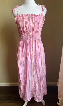 SO Strappy linen blend pink stripe maxi dress | medium