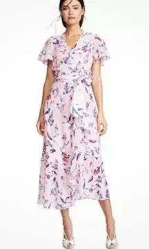 Tanya Taylor Silk Floral Wrap Midi Dress Pink Size 14