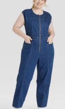 Universal Thread NWOT Juniors Size 17 Blue Tailored Zip Front Denim Jumpsuit
