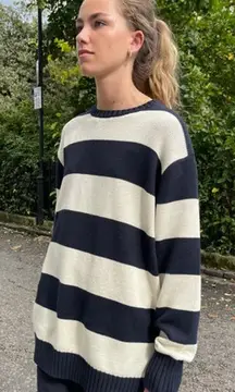 Brandy Melville Thick Navy & White Stripe Cotton Knit Oversized Sweater