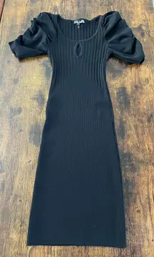 black puff sleeve bodycon dress