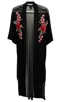 Rue 21 Women's/Junior's Black Long Mesh Floral Short Sleeve Kimono Size S‎
