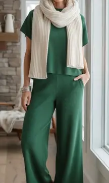 Zenana Green Ribbed 2pc wide leg set large oversized