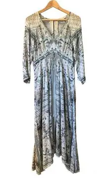 Odd Molly Boho Print Sharkbite Hem Midi Dress Cream, Gray Size 1