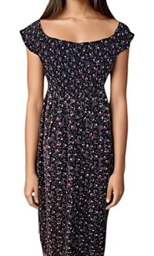 Black floral maxi dress smocked off the shoulder casual cottagecore farmhouse