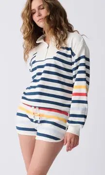 PJ Salvage Maritime Striped Lounge 1/2 Zip Pullover & Shorts Set Medium