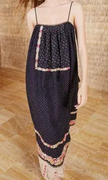 ULLA‎ JOHNSON Nara Folk Embroidered Shibori Patchwork Midi Shift Dress Size 2