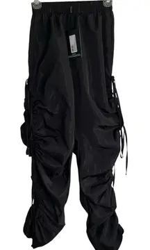 PrettyLittleThing Joggers Black shell ruched leg New Adjustable Straps Size 2