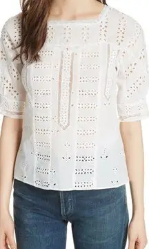 Maje Loody Eyelet Short Sleeve Top in White Size 2 (Medium)