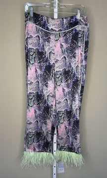 Le Superbe NWT Minted Feather Trim Pants in Purple Snakeskin Size 8