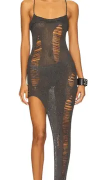 Jaded London Laddered Knit Bandeau Dress in Grey 0 New Womens Maxi Asymmetric